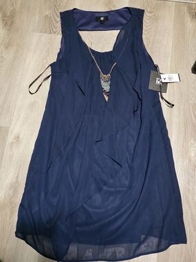 Iz Byer Navy Blue Sleeveless Layered Dress with Beaded Accent